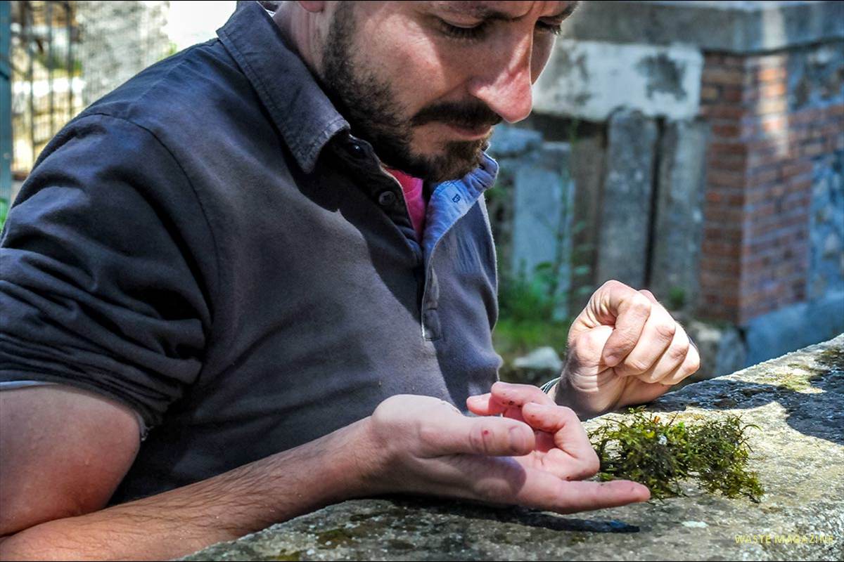 José Miguel Barea obsserva la vegetación acuática